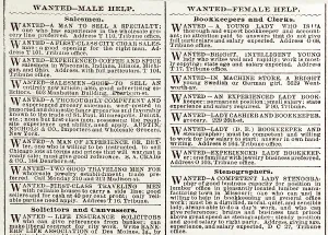 Advertisement Prints: Help Wanted. Wanted--Male help; Wanted--Female help- Help wanted advertisments from the Chicago Tribune arranged