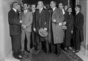 Interviews Prints: Henry Ford 1863-1947 with reporters on December 2 1915 the year he sponsored the Ford Peace Ship mission to end World
