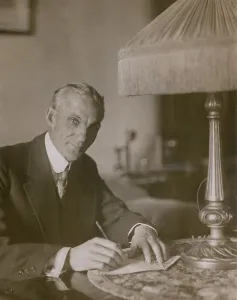 Executives Prints: Henry Ford 1863-1947 signing a 10 000 check in aid of the Ford Peace Ship mission at the Hotel Biltmore