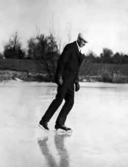 Winter Prints: Henry Ford ice skating on a pond near Dearborn