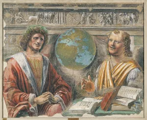 Globe Prints: Heraclitus and Democritus, by Donato di Pascuccio di Antonio known as Bramante