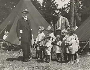 Charity Prints: Herbert Hoover with girls and boys at a tent camp during the Great Mississippi River Flood in 1927