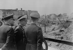 Goering Prints: Hermann Goering (in white hat) taking pleasure at rubble of bombed Rotterdam