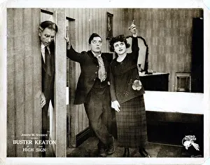 Open Door Prints: THE HIGH SIGN, lobbycard, Buster Keaton (center), Bartine Burkett (right), 1921