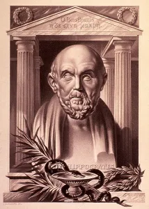 5th Century Bc Prints: Hippocrates (460-375 BC). 20th century lithograph by Julius Schledorn