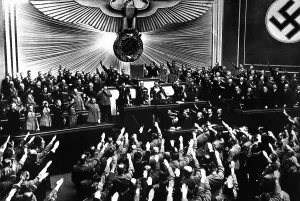 Austria Prints: Hitler accepts the ovation of the Reichstag after the annexation of Austria