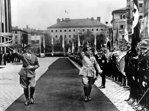 Munich Prints: HITLER and Mussolini inspect a guard of honor in Munich