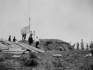 Cuba Prints: Hoisting the flag at Guantanamo, June 12, 1898 during the Battle of Camp McCalla