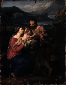 Holy Family, by Giovanni Darif, 1823, 19th Century, oil on canvas, 43 x 33 cm - Italy, Lombardy, Milan, Brera Collection. Whole artwork view. The Holy Family in a tender moment