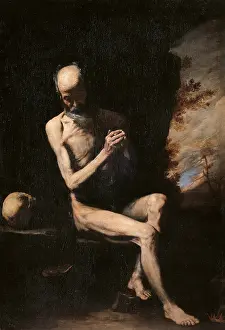 Ribera Prints: Holy Hermit, attributed to Jusepe Ribera also known as Spagnoletto, ca