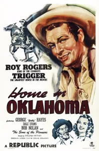 Hayes Prints: HOME IN OKLAHOMA, US poster art, Trigger, Roy Rogers, Gabby Hayes, Dale Evans, 1946