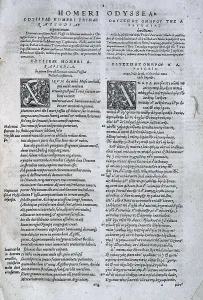 HOMER (9th century BC). First page of a bilingual edition in Latin and Greek of the Homer's "Odissey", published in Basel in 1567. SPAIN. Barcelona