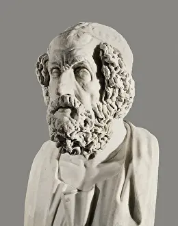 HOMER (9th century BC). Greek writer. Roman copy from a Hellenistic Greek original. Hellenistic art. ; Roman art. Sculpture on marble. ITALY. Naples