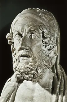 HOMER (9th century BC). Greek writer. Bust of Homer. Greek art. Sculpture on marble. ITALY. Rome. Capitoline Museums. - BeBa/Iberfoto/Everett Collection (262259)**US SALES ONLY**