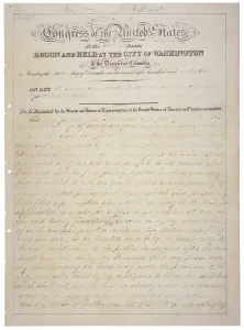 Constitution Prints: Homestead Act. A United States Federal law that gave an applicant freehold title to 160 acres