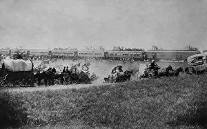 Migration Prints: Homesteaders taking the first train into the Cherokee Outlet during the Land Run of Sept