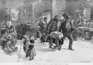 Shoppers Prints: Homeward bound working men carrying their shovels and axes
