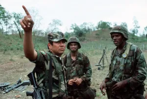 Honduras Prints: A Honduran Second Lieutenant talks with American soldiers from the 82nd Airborne Division during joint exercises