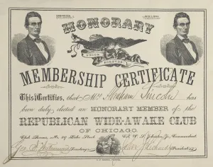 Chicago Prints: Honorary membership certificate for Abraham Lincoln in the Republican Wide-Awake Club of Chicago