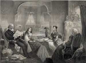 Images Dated 18th December 2007: Horace Greeley (1811-1872) shown at New York City home with his wife and daughters