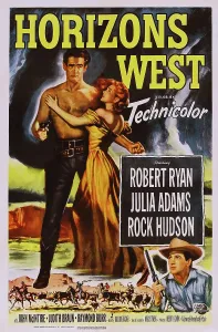Adams Prints: HORIZONS WEST, US poster art, from top: Robert Ryan, Julie Adams, Rock Hudson, 1952