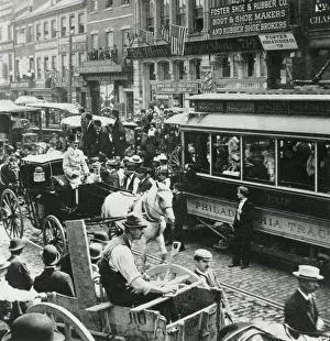 Walking Prints: Horse-drawn wagons, carriages, a trolley car, and pedestrians in Philadelphia, 1897