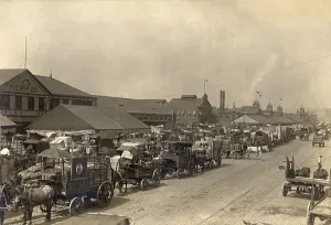 Teamsters Prints: Horse drawn wagons crowd New York piers