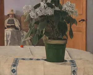 Sofa Prints: Hortensia, by Fernand Khnopff, 1884, Belgian realist painting, realist, oil on canvas