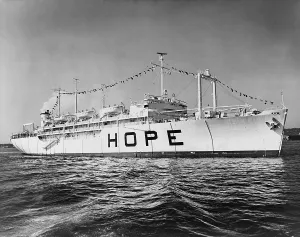 Humanitarian Prints: Hospital ship, S.S. Hope, 15, 000-ton ship sailed from 1960-1974 with operating rooms