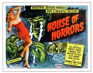 Grey Prints: HOUSE OF HORRORS, l-r: Virginia Grey, Rondo Hatton on 1952 poster art, 1946