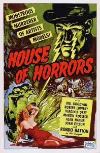 Grey Prints: HOUSE OF HORRORS, l-r: Virginia Grey, Rondo Hatton on 1952 poster art, 1946
