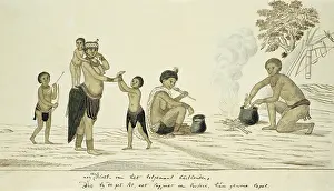 Folk Art Prints: Household of San around the Cooking Pot