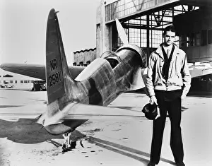 Howard Hughes with the H-1, a featherweight midget aircraft built by Hughes Aircraft in 1935