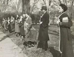 Demonstration Prints: Howard University students wearing nooses protest the National Crime Conference