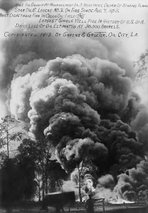 Wells Prints: Huge oil gusher fire billows a monstrous column of roaring flame and smoke