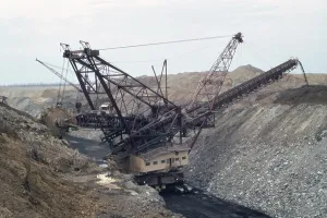 Mining Prints: Huge strip mining machinery consuming the land near Dunfermline Illinois. Ca. 1973-75