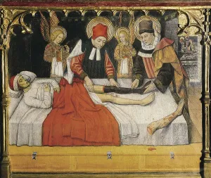HUGUET, Jaume (1415-1492). Altarpiece of St. 1459-1460. Detail of a predella. Gothic art. Tempera on wood. SPAIN. Terrassa. Church of St. Mary