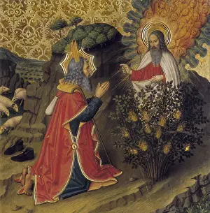 Temperas Prints: HUGUET, Jaume (1415-1492). Moses and the Burning Bush