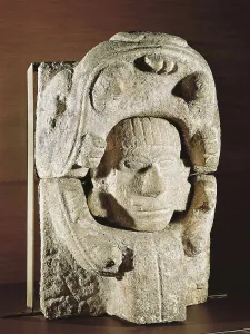 Yucatan Prints: Human head going out from animal's jaws