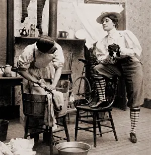 Social Movements Prints: Humorous scene of life with the new woman