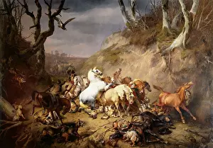 Belgium Prints: Hungry Wolves Attack a Group of Riders