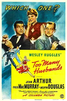 3lmpy Prints: TOO MANY HUSBANDS, US poster, from left: Fred MacMurray, Jean Arthur, Melvyn Douglas, 1940