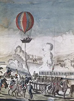Carts Prints: Hydrogen hot-air balloon for military use made by Charles Coutelle