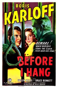 Keyes Prints: BEFORE I HANG, US poster, from left: Bruce Bennett, Evelyn Keyes, Boris Karloff, 1940