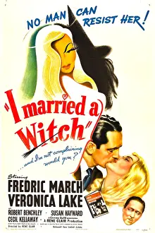 Benchley Prints: I MARRIED A WITCH, bottom from left: Fredric March, Veronica Lake, Robert Benchley, 1942