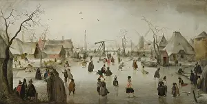 Boats Prints: Ice-skating in a Village, by Hendrick Avercamp