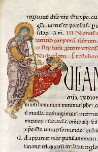 Lines Prints: Illuminated Capital L Initial L with Gomoliale appearing in dream to Luciano; Passionario