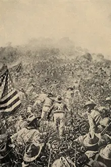 Lcgr1706 Prints: Illustration of the assault of the dismounted Rough Riders during the Battle of San Juan Hill