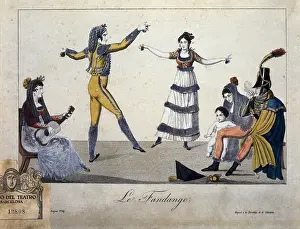 Folk Prints: Illustration depicting a 'fandango' (traditional music and dance)