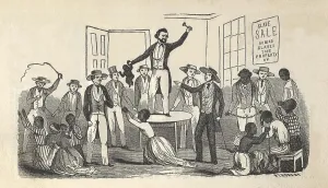 Escaped Prints: Illustration of fugitive slave Henry Bibb's eyewitness account of a slave auction